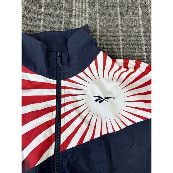 Reebok Jacket Mens XL Blue Track Jacket Vintage Rising Sun Windbreaker Full ZiP - Picture 2 of 12